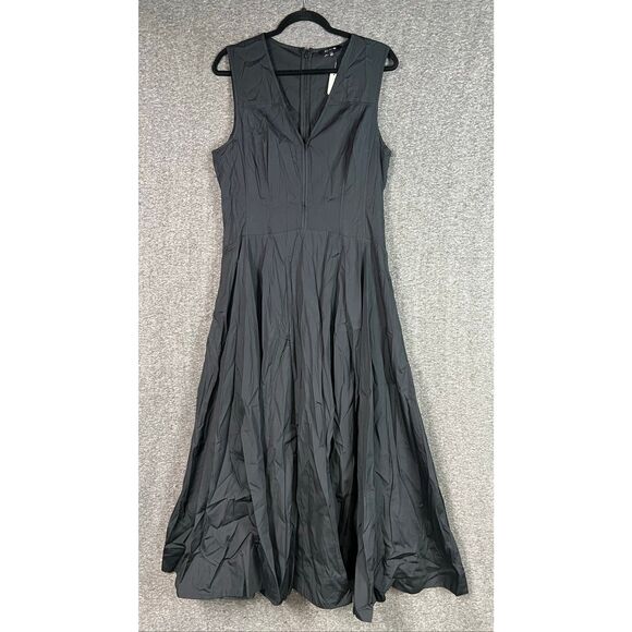 Madewell V-Neck Circle Midi Dress Jet Black Size 14 NWT - Picture 7 of 11